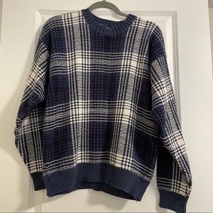 Vintage Blue Plaid Chunky Sweater